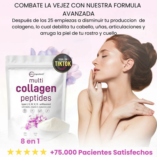 Colageno Peptidos para Dolores, Uñas, Piel y Cabello + Vitamina C + Acido Hialurico + Biotina x 1 Libra