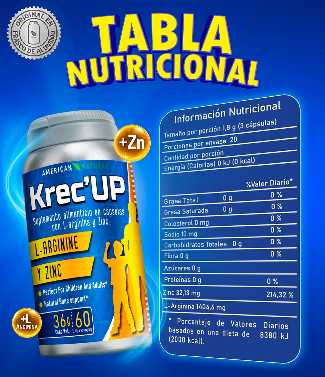 KREC UP L-ARGININE Y ZINC  AMERICAN NATURAL - 60 CAPSULAS