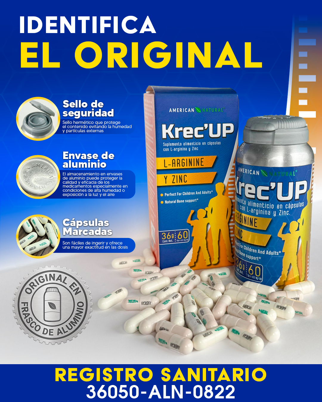 KREC UP L-ARGININE Y ZINC  AMERICAN NATURAL - 60 CAPSULAS